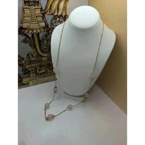 J Crew Gold Tone Serpentine Faux Pearl Long Necklace Beaded